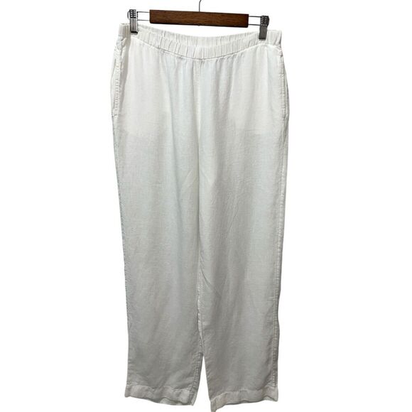 J.Jill Women's 100% Linen White Wide Leg Pants Size Medium Side Pockets Pull On - Picture 1 of 8